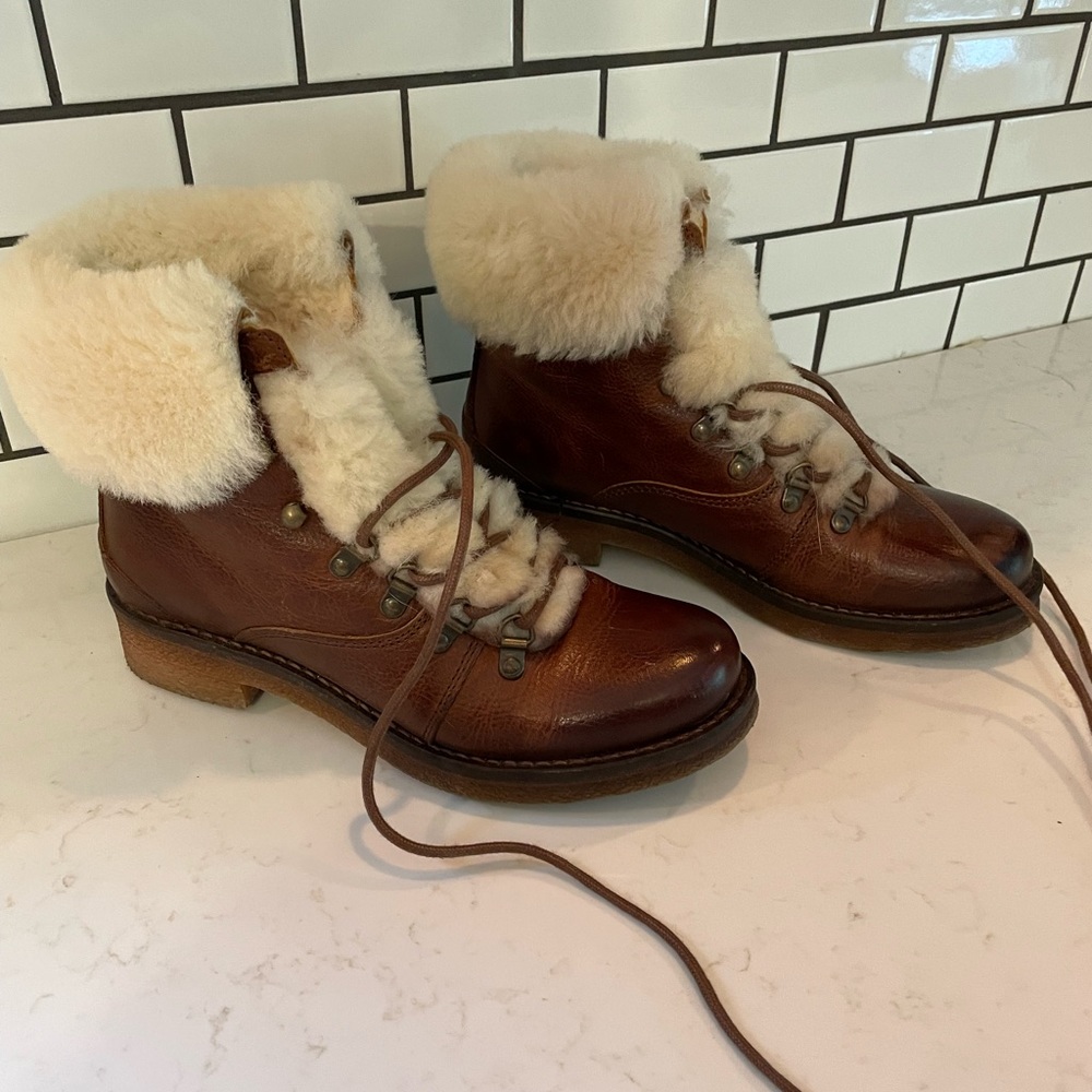 Overland shearling lace up booties